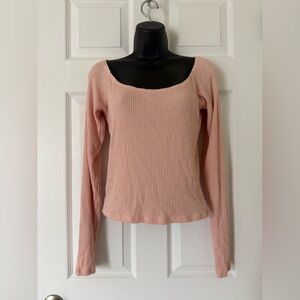 Forever 21 Pink Ribbed Long Sleeve Top Size L